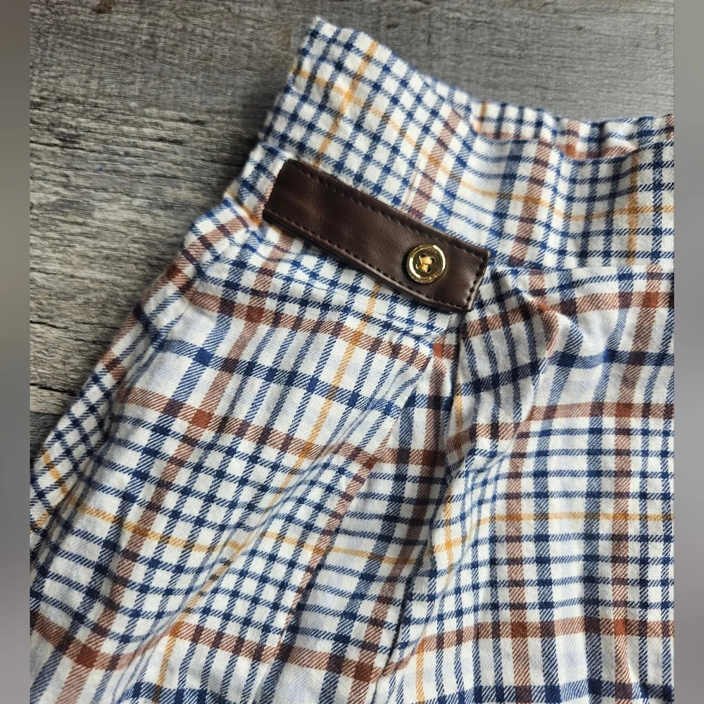 Janie And Jack Plaid Skirt Size 4 Navy Blue & Brown Plaid Adjustable Waist